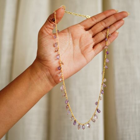 Amethyst gemstone drop necklace, Brass with 22k gold plated, Handmade jewelry